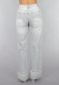 Grijze Mid Waist Omgeslagen Straight Leg Jeans