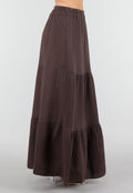 Bruine Mousseline Maxi Rok met Elastische Taille