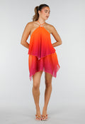 Oranje Roze Ombre Halter Jurk met Open Rug