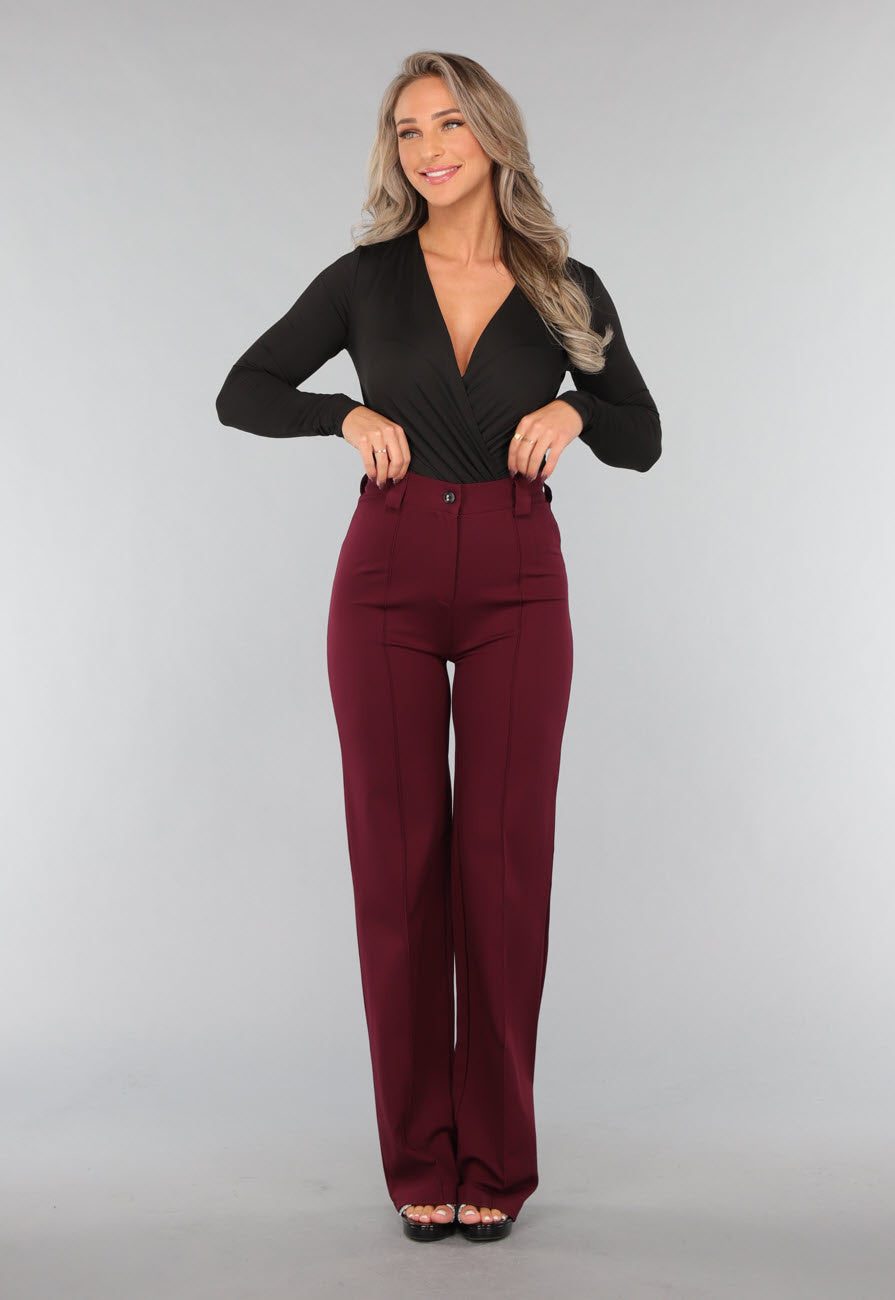 Straight Leg Burgundy Pantalon