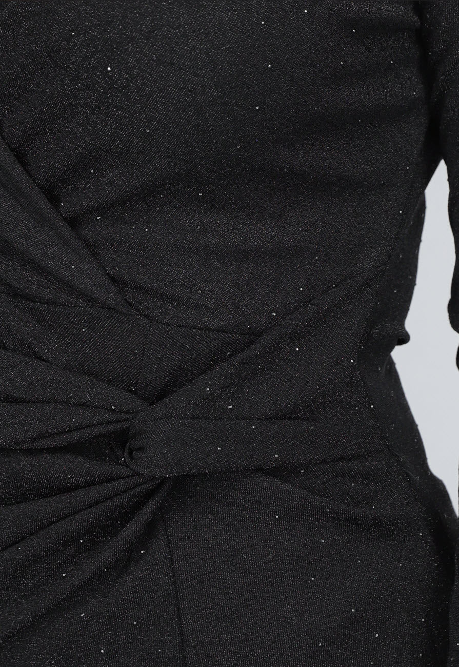 Zwarte Strass Twist Jurk met Kraagje