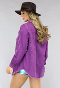 Paarse Denim Blouse met Zakken
