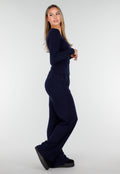 Donkerblauwe Zachte Stretch Top met Ronde Hals en Lange Mouwen