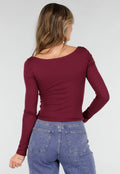 Burgundy Push-Up Longsleeve Top met Gerimpelde Bustier