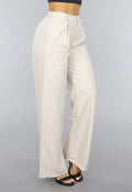 Beige Wide Leg Pantalon met Streepjes Patroon