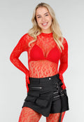 Rode Mesh Bodystocking met Open Rug en Stretch