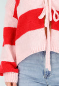Roze Rood Gestreept Vest met Striksluiting en Losvallende Pasvorm