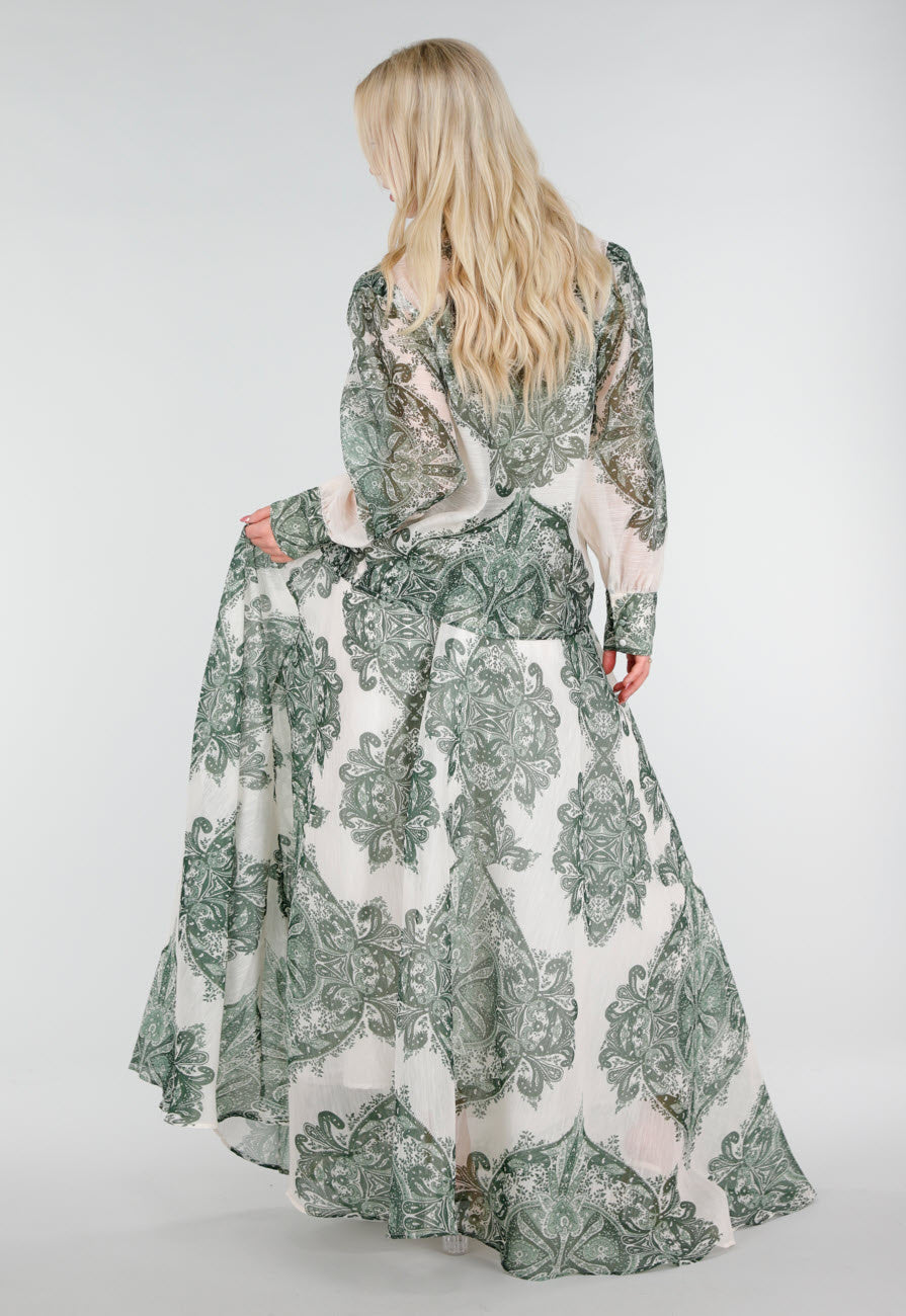 Groene Semi-Transparante Blouse met Paisley Print