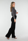 Zwarte Body met Zilveren Print en Lange Mouwen