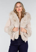 Beige Jas met Faux Fur Kraag en Manchetten