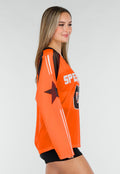 Oranje Mesh Jersey Top met Lange Mouwen