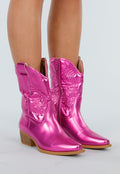 Metallic Roze Cowboylaarzen met Stiksel en Lage Hak