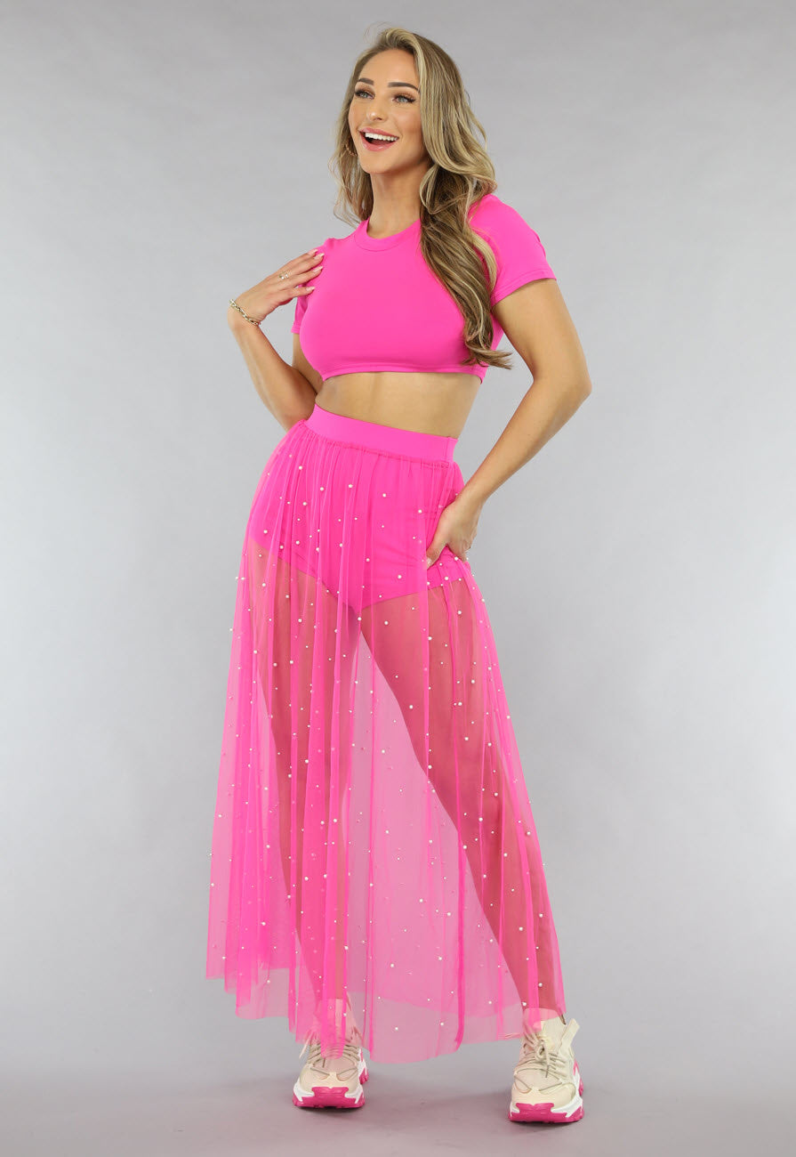 Fuchsia Festival Two Piece met Parels
