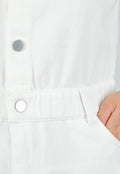 Witte Stretch Denim Playsuit met Korte Mouwen en Steekzakken