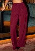 Bordeauxrode Linnenlook Glitter Pantalon met Stretchband