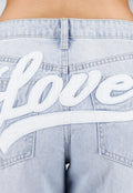 Lichtblauwe Wide Leg Jeans met Backprint en Stretch