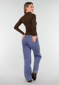 Bruine Zachte Stretch Top met Lange Mouwen en Col
