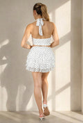 Witte Polkadot Halter Top en Ruffle Skort Set