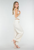 Beige Two Piece Set met Gilet en Pantalon met Gouden Knopen