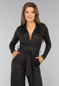 Donkerbruine Wide Leg Jumpsuit met Ruit Patroon