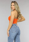 Oranje Elastische Strapless Bandeau Top