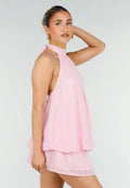 Roze Halter Jurkje met Open Rug en Striksluiting