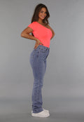 Neon Coral Bodysuit met One Shoulder