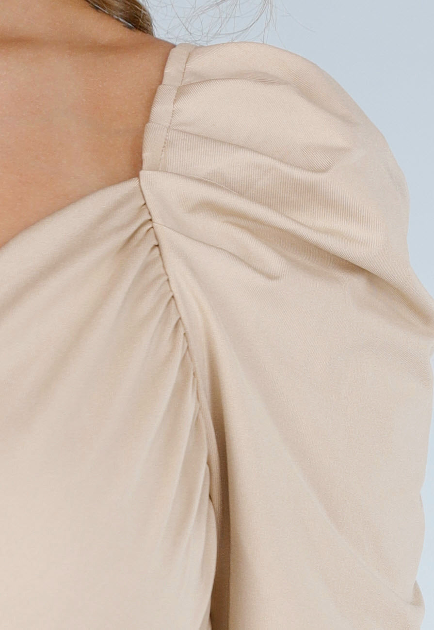 Beige Overslag Top van Stretchstof