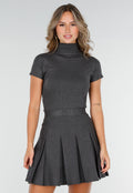 Grijze Stretch Top met Col en Korte Mouwen