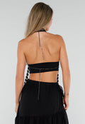 Zwarte Bodychain met Zwarte Stenen en Meerdere Kettingen