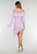 Lila Korte Off Shoulder Bodycon Jurk met Stretch