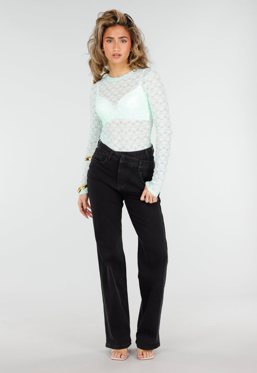 Mintgroene Mesh Body met Lange Mouwen met Stretch