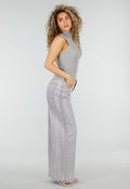 Grijze Wide Leg Jeans met Stud Details en High Waist Pasvorm