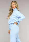 Babyblauwe Gebreide Co Ord Set met Col