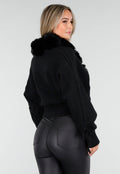 Zwarte Gebreide Cardigan met Faux Fur Kraag en Strikdetails