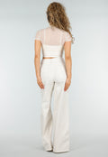 Beige Extra Wide Leg Jeans met Hoge Taille en Stretch