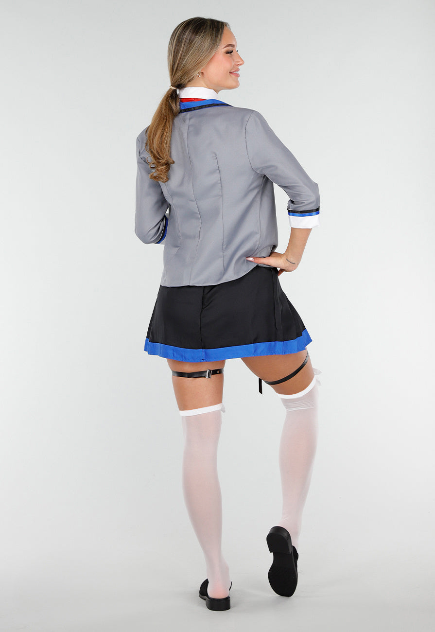 School Uniform Kostuum met Grijze Blazer Blouse Set met Rok en Stropdas