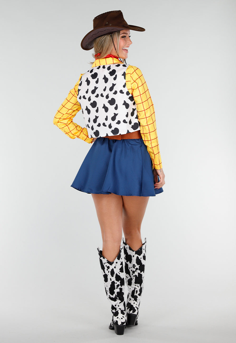 Cowgirl Kostuum met Geruite Blouse Gilet en Rode Bandana