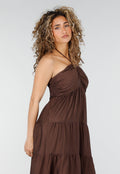 Bruine Halter Midi Jurk met Open Rug