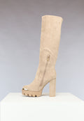 Khaki Plateau Knielaarzen met Gouden Details