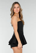 Zwarte Strapless Peplum Playsuit
