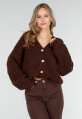 Gebreide Bruine Cardigan met Lurex en Goudkleurige Knopen