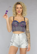 Paarse Holografische Glitter Bustier met Voorgevormde Cups