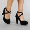 Zwarte Suède-Look Pumps met Enkelbandje