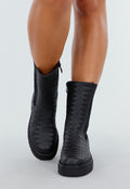 Zwarte Chelsea Boots met Geweven Detail en Chunky Zool