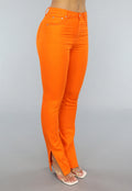Oranje Skinny Jeans met Split