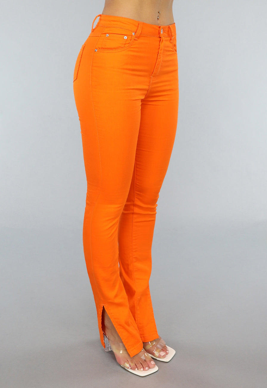 Oranje Skinny Jeans met Split