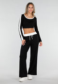 Zwarte Contrast Two Piece Set met Wide Leg Broek