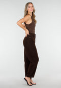 Donkerbruine One Shoulder Body met Drapering in Mesh Stretch
