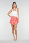 Roze Denim Rok met Rode Stippen en Overslag Sluiting